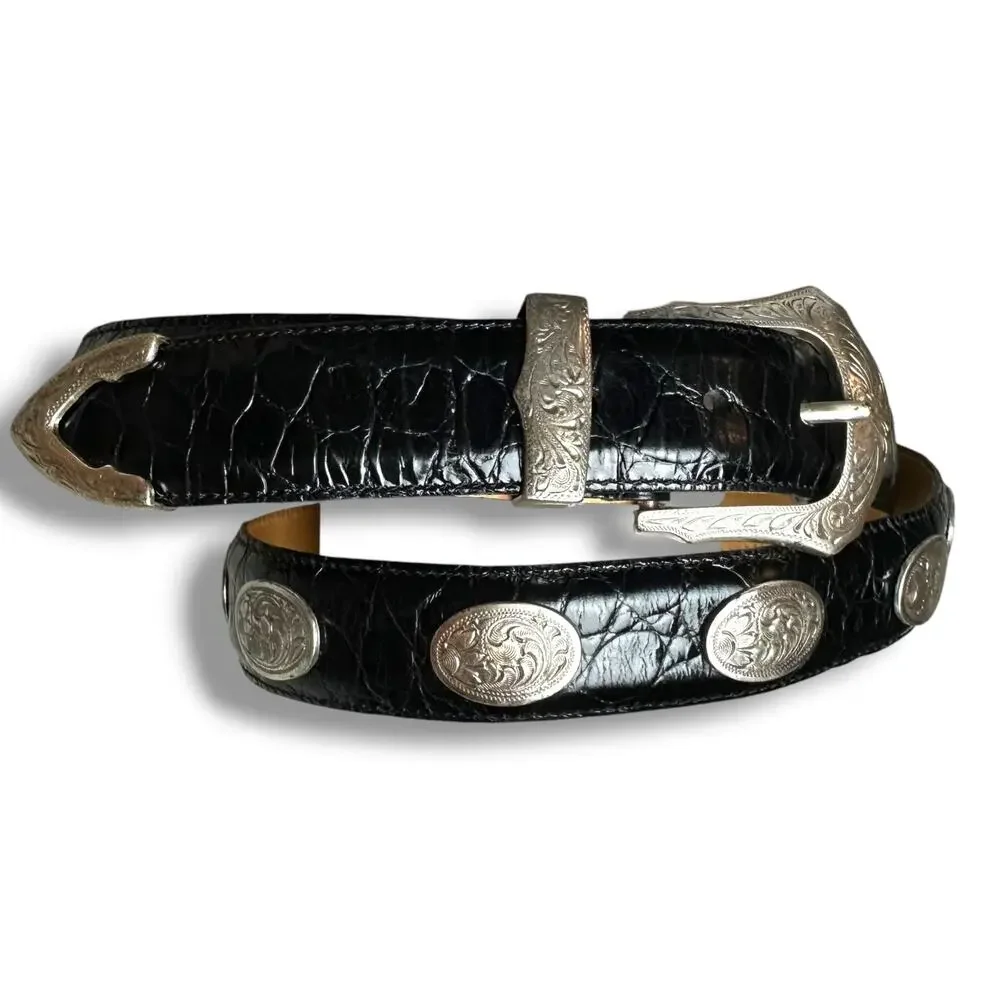 NWOT Martin Dingman Black Alligator Grain Calfskin Concho Western Belt USA Sz 40